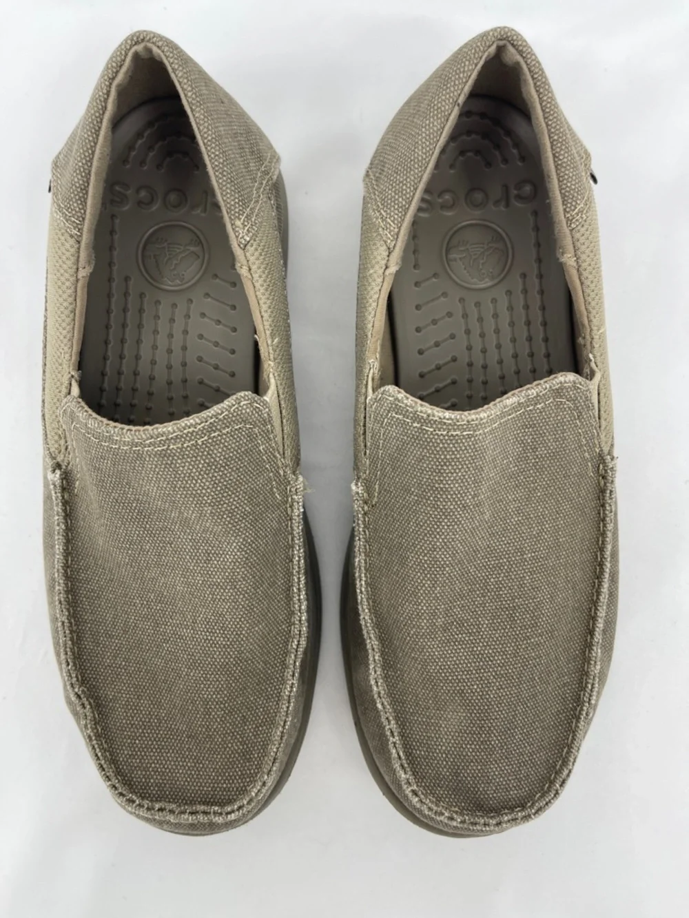 CROCS Boys  Slip-On Canvas Moccasins - Taupe SIZE J 5 UNISEX